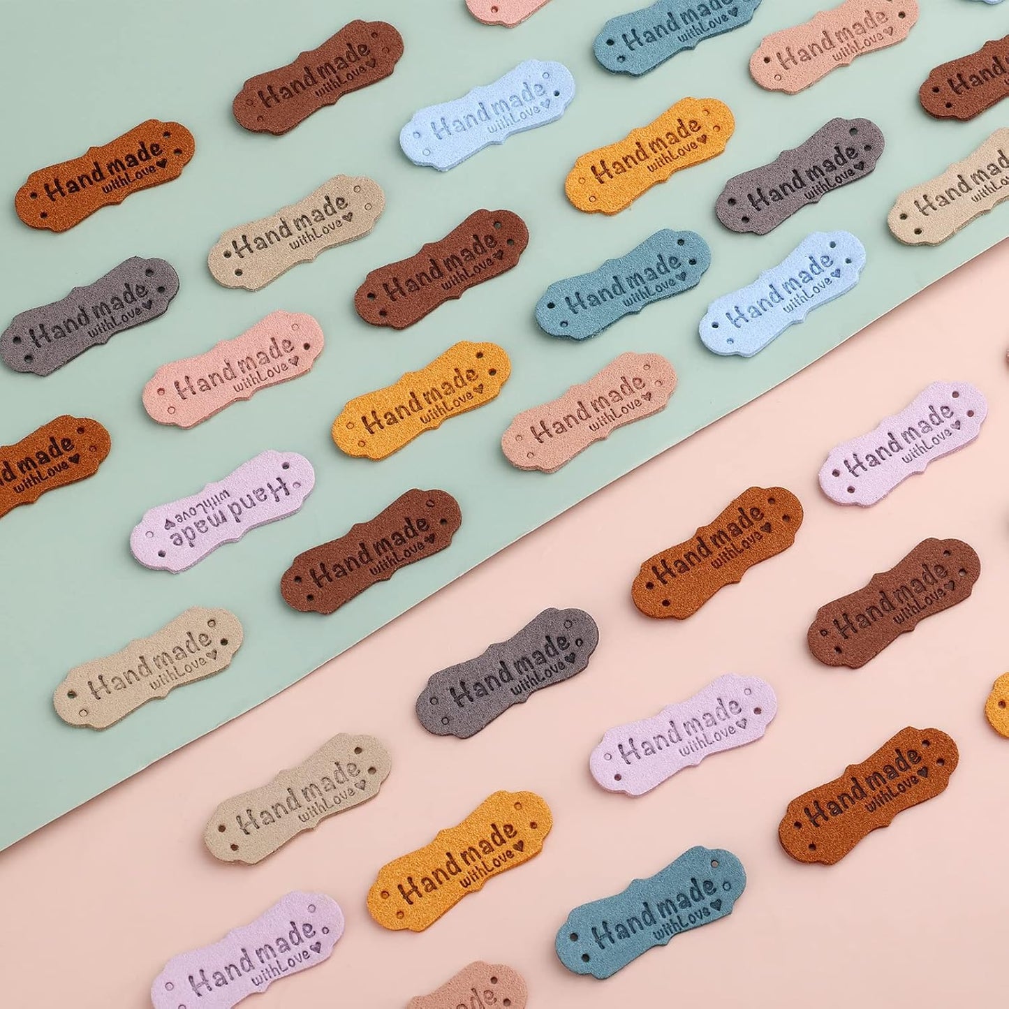 SAVITA 50 x Handmade Leather Labels with Microfibre Woven Leather Labels with Love Hearts for Crafts, Knitting, Handbags, Clothes (10 Colours) - Image 3