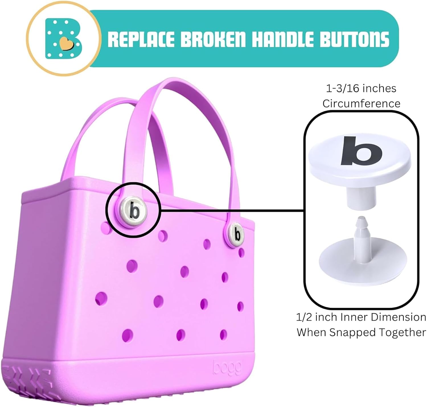 4-Pack Replacement Buttons with B for Bogg Bag Handle Strap. - Image 2