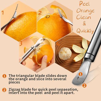Stainless Steel Orange Peeler，with Handle Orange Citrus Peeler Tool Easy Orange Peeler Triangle Shovel and Serrated Shovel Orange Peeler Kitchen Gadgets,with 1Pcs Hooks - Image 3