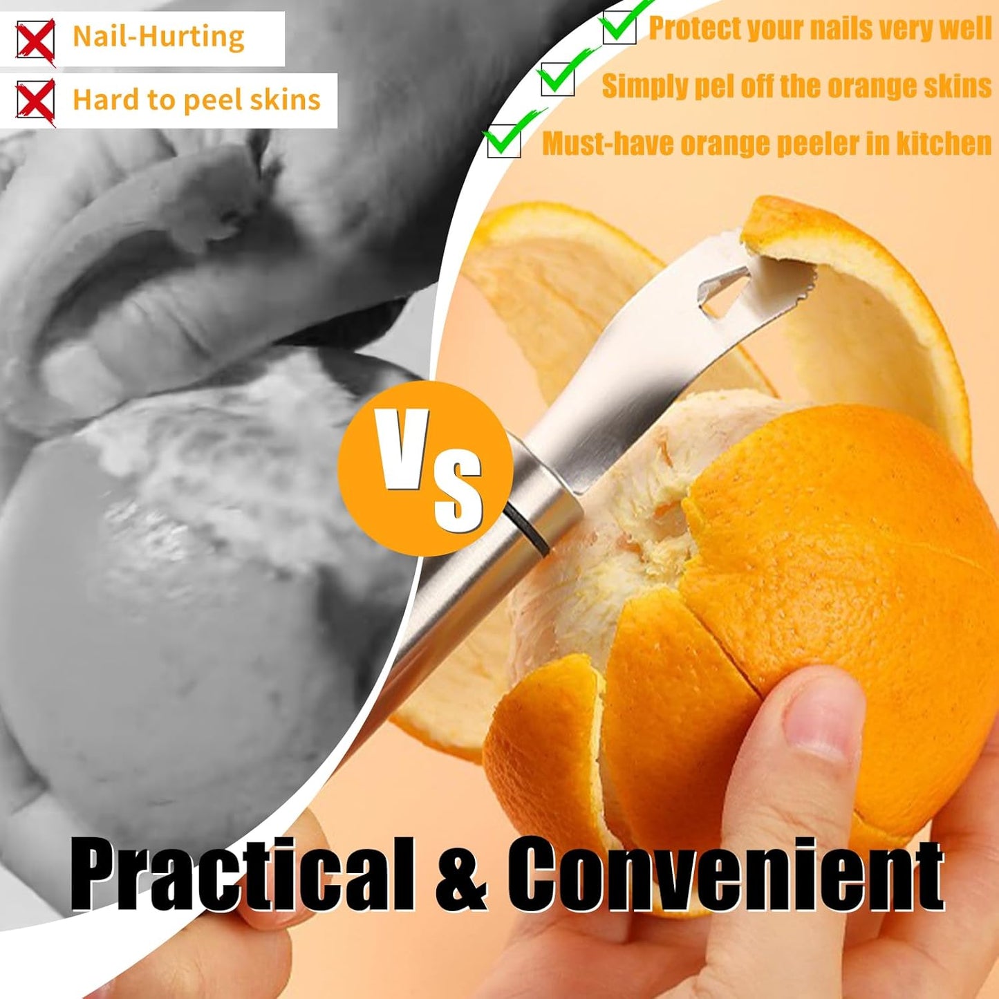 Stainless Steel Orange Peeler，with Handle Orange Citrus Peeler Tool Easy Orange Peeler Triangle Shovel and Serrated Shovel Orange Peeler Kitchen Gadgets,with 1Pcs Hooks - Image 4