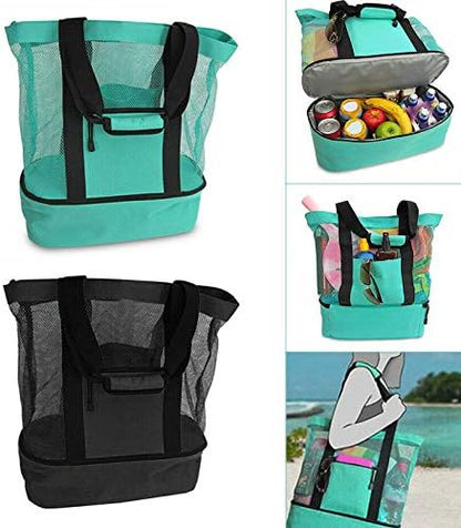 Mesh Beach Tote Bag with Detachable Insulated Beach Cooler Compartment Waterproof Sandproof Picnic Pool Bag, Black, Large - Image 4