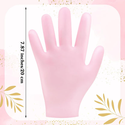 2 Pairs Silicone Gloves for Dry Cracked, Silicone Moisturizing Gloves for Women, Hand Care Silicone Gloves, Spa Gel Gloves Hand Care After Pedicure Silicone Gloves - Pink & White - Image 2