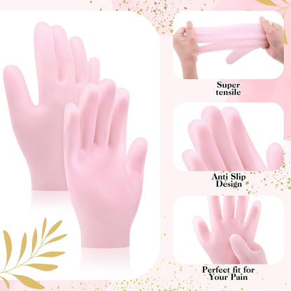 2 Pairs Silicone Gloves for Dry Cracked, Silicone Moisturizing Gloves for Women, Hand Care Silicone Gloves, Spa Gel Gloves Hand Care After Pedicure Silicone Gloves - Pink & White - Image 3