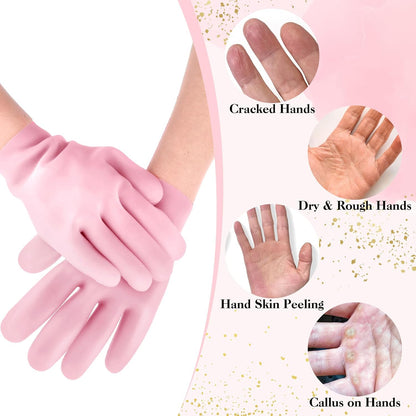 2 Pairs Silicone Gloves for Dry Cracked, Silicone Moisturizing Gloves for Women, Hand Care Silicone Gloves, Spa Gel Gloves Hand Care After Pedicure Silicone Gloves - Pink & White - Image 4
