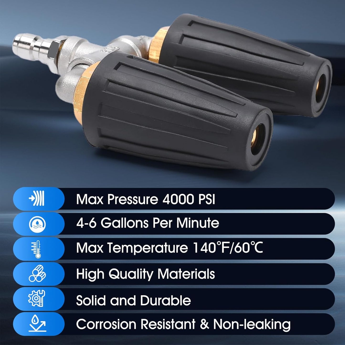 Dual Turbo Nozzle Pressure Washer, 360° Rotating Turbo Nozzle For Power Washer with 1/4"" Quick Connector, 2.5 Orifice Twin Turbo Nozzle, 4-6 GPM, 4000 PSI Max(Black), SP02-N02Black - Image 3