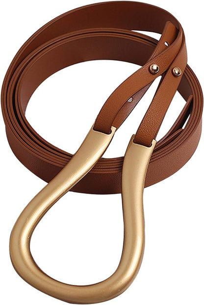 Women's Soft Leather Personality Big Buckle Thin Long Double Layer Waistbands Knotted Belt - Image 3