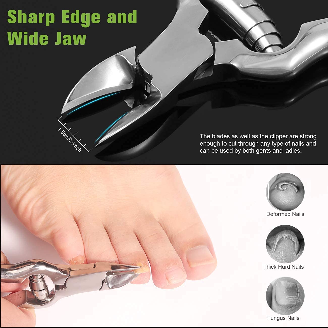 Toenail Clippers for Thick or Ingrown Toenails, Stainless Steel Long Handle Toenail Cutters Medical Surgical Grade Secure and Stylish Design - W/Leather Case Heavy Duty Podiatrist's Clippers (Sliver) - Image 2