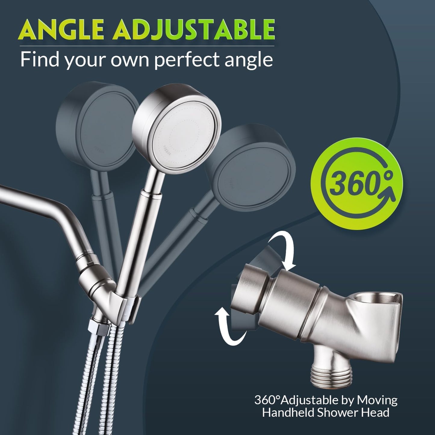 All Metal Handheld Shower Head Holder - Adjustable Brass Mount with 360 Degree Swivel Pivot Ball for Universal Shower Arm and Shower Hose Chrome Plated (Nickel) - Image 2