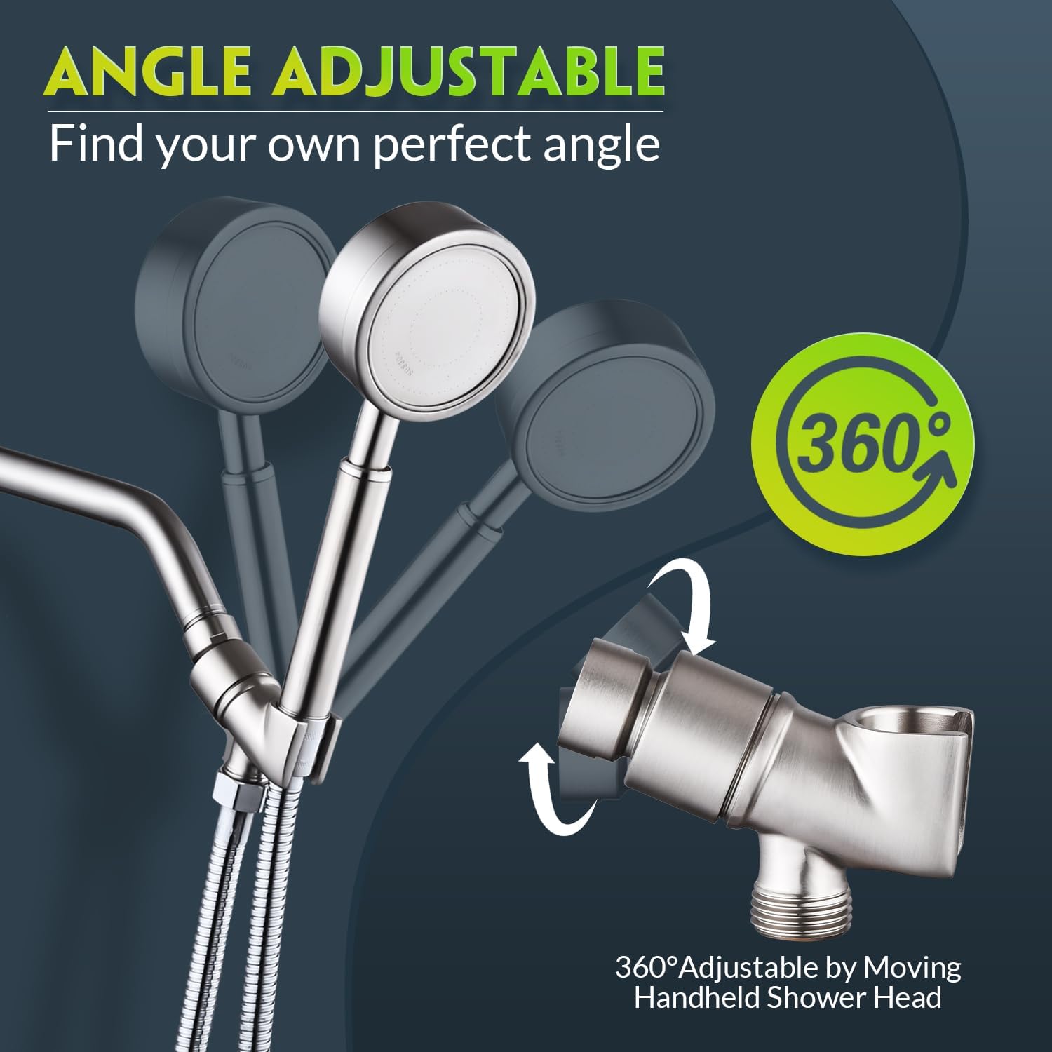 All Metal Handheld Shower Head Holder - Adjustable Brass Mount with 360 Degree Swivel Pivot Ball for Universal Shower Arm and Shower Hose Chrome Plated (Nickel) - Image 2
