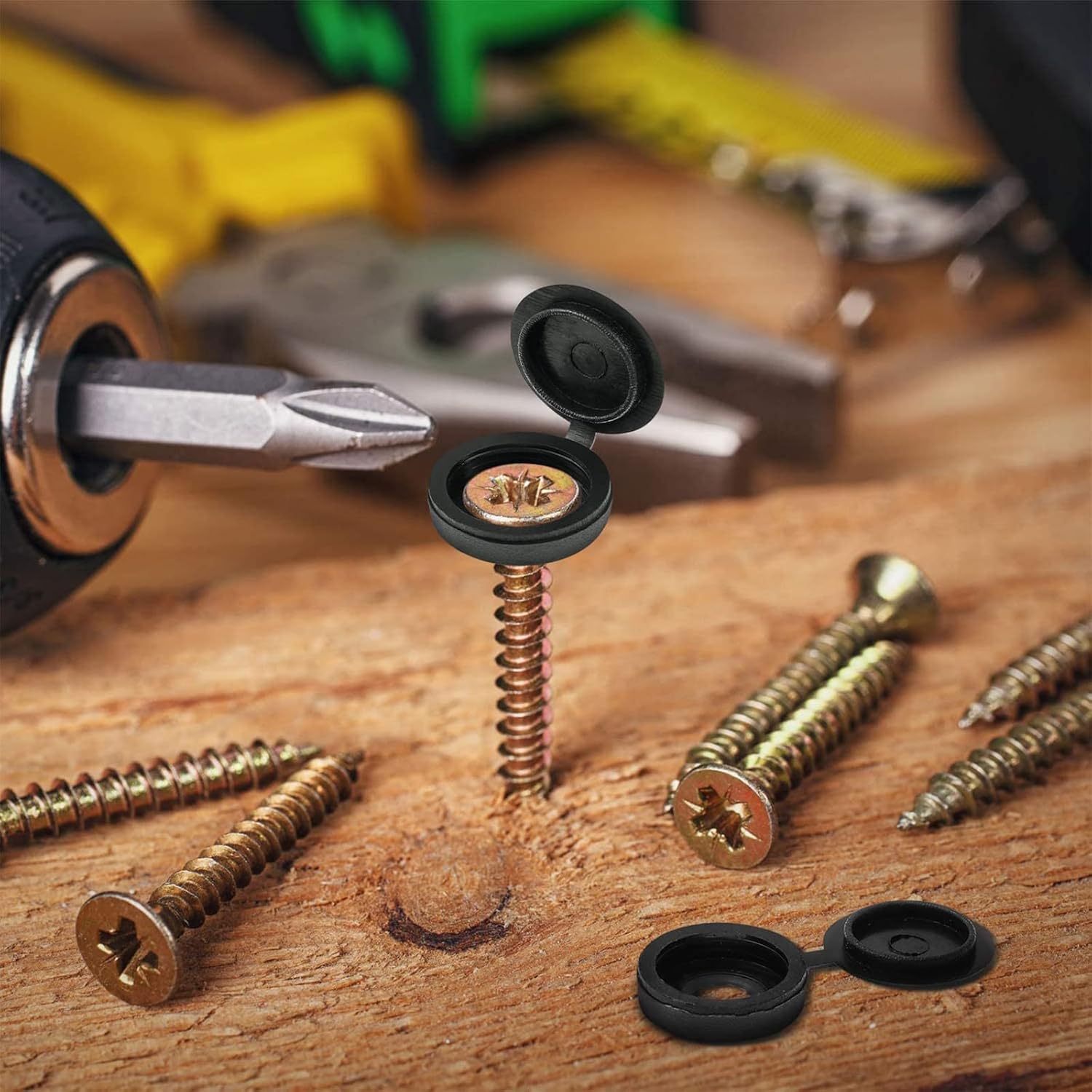 100 Pieces Hinged Screw Cover Caps Plastic Shutter Screw Caps Fold Screw Snap Covers Washer Flip Tops (Black, Large) - Image 3