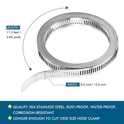 Hoses Clamps, Clamps Worm, Worm Clamps Stainless Steel, Large Hose Clamp Worm Drive Hose Clamps Adjustable Pipe Hose Clamp for Intercooler, Pipe, Plumbing, Tube and Fuel Line (9 Pieces,11.5 Feet) - Image 4
