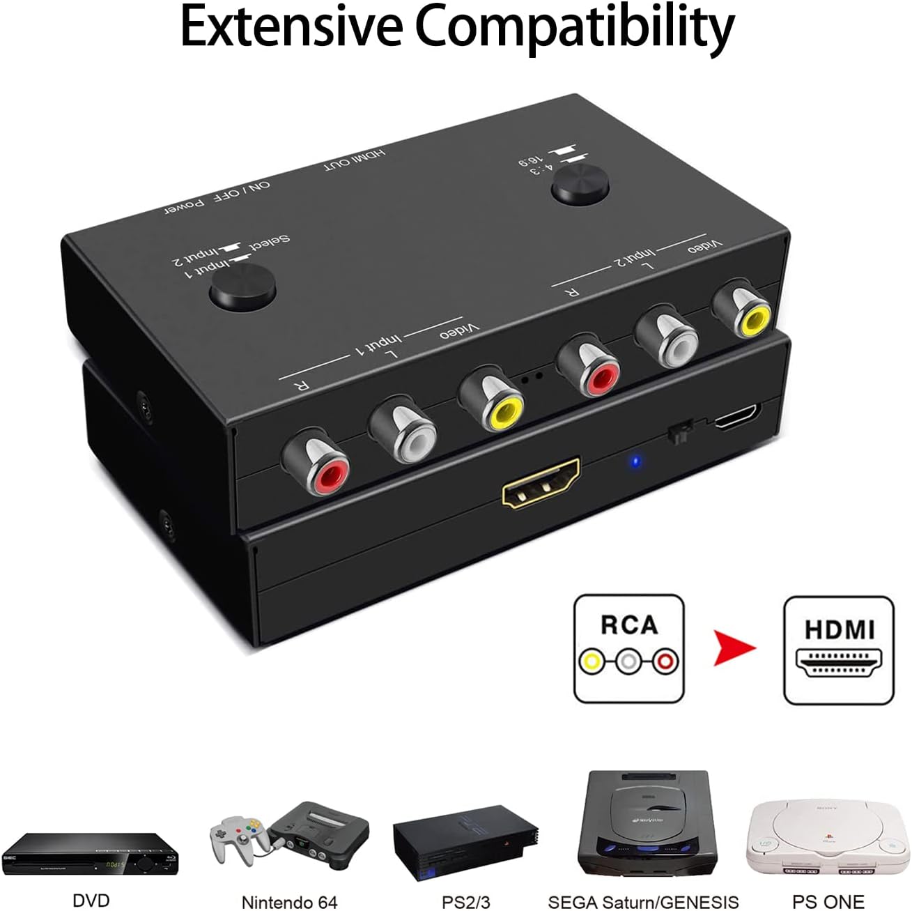 2Port AV to HDMI Converter, Will Convert Input Analog Aignals to a Digital Output Signal, Built-in 16:9/4:3 Adjustment, Perfect for Old Video Game Systems,PS,WII,Xbox,DVD,VHS - Image 3