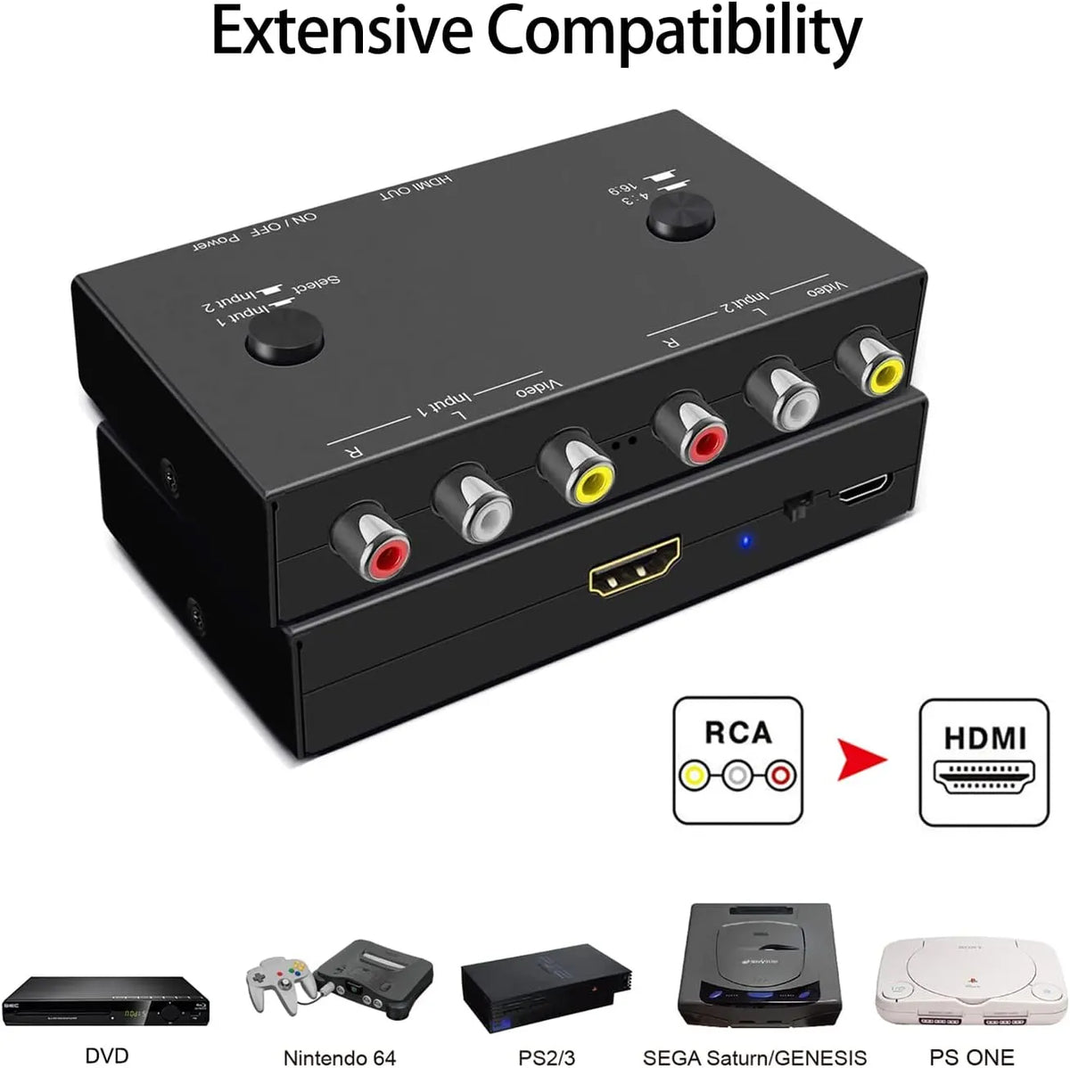 2Port AV to HDMI Converter, Will Convert Input Analog Aignals to a Digital Output Signal, Built-in 16:9/4:3 Adjustment, Perfect for Old Video Game Systems,PS,WII,Xbox,DVD,VHS - Image 3