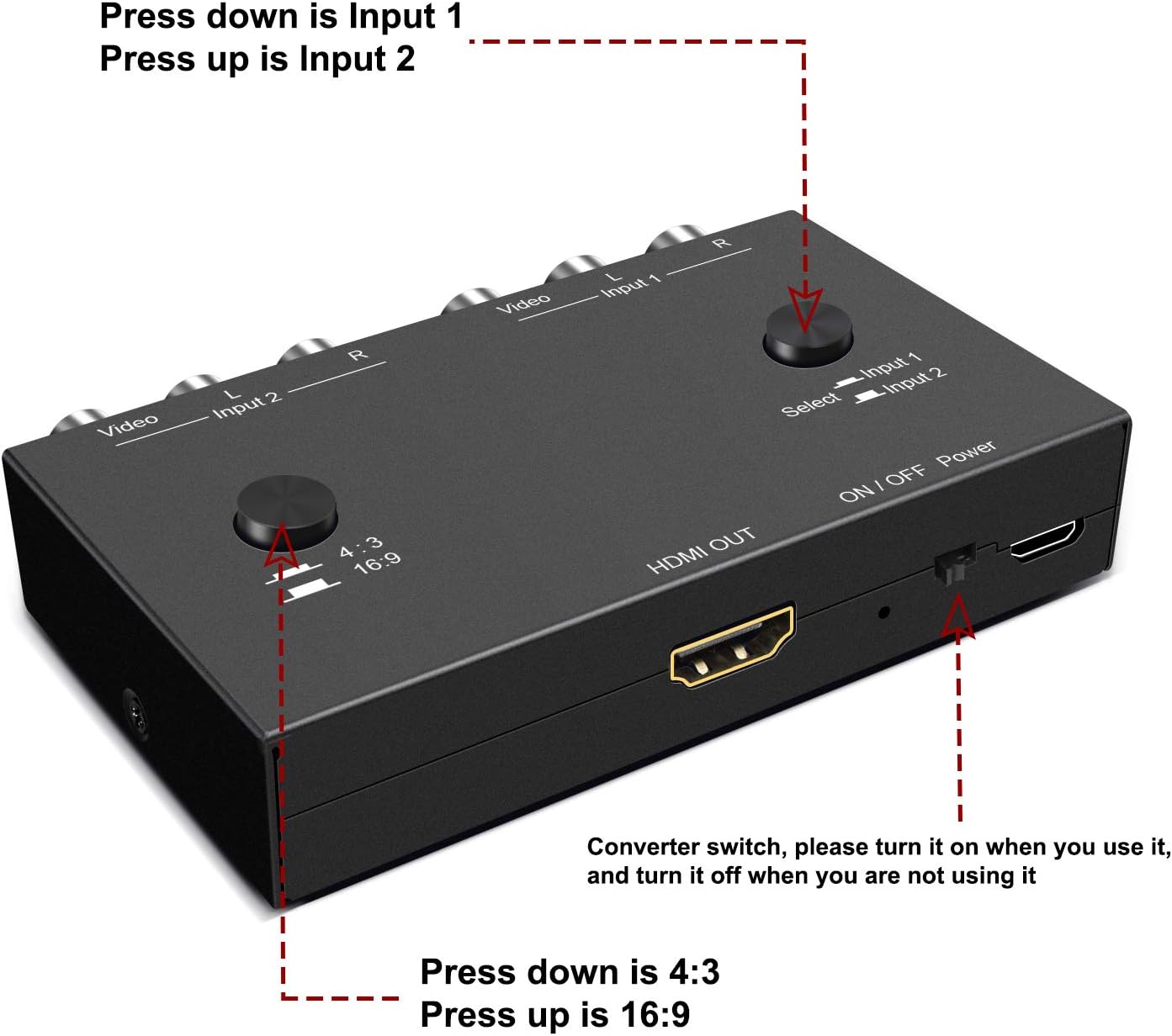2Port AV to HDMI Converter, Will Convert Input Analog Aignals to a Digital Output Signal, Built-in 16:9/4:3 Adjustment, Perfect for Old Video Game Systems,PS,WII,Xbox,DVD,VHS - Image 4