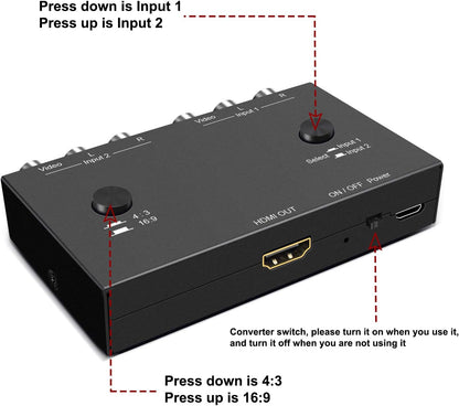 2Port AV to HDMI Converter, Will Convert Input Analog Aignals to a Digital Output Signal, Built-in 16:9/4:3 Adjustment, Perfect for Old Video Game Systems,PS,WII,Xbox,DVD,VHS - Image 4