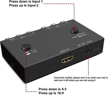 2Port AV to HDMI Converter, Will Convert Input Analog Aignals to a Digital Output Signal, Built-in 16:9/4:3 Adjustment, Perfect for Old Video Game Systems,PS,WII,Xbox,DVD,VHS - Image 4