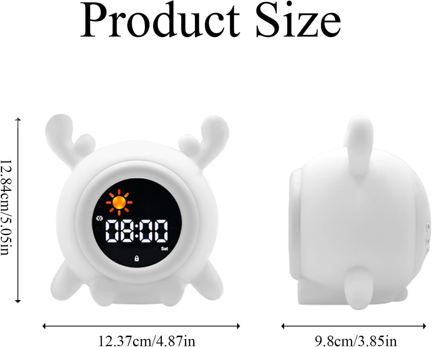 Alarm Clock, 8 Colors Adjustable Alarm Clock for Bedroom with 6 White Noises and 6 Ringtones, Cute Rechargeable Cartoon Sunrise Alarm Clock with LED Display for All Ages (A) - Image 2