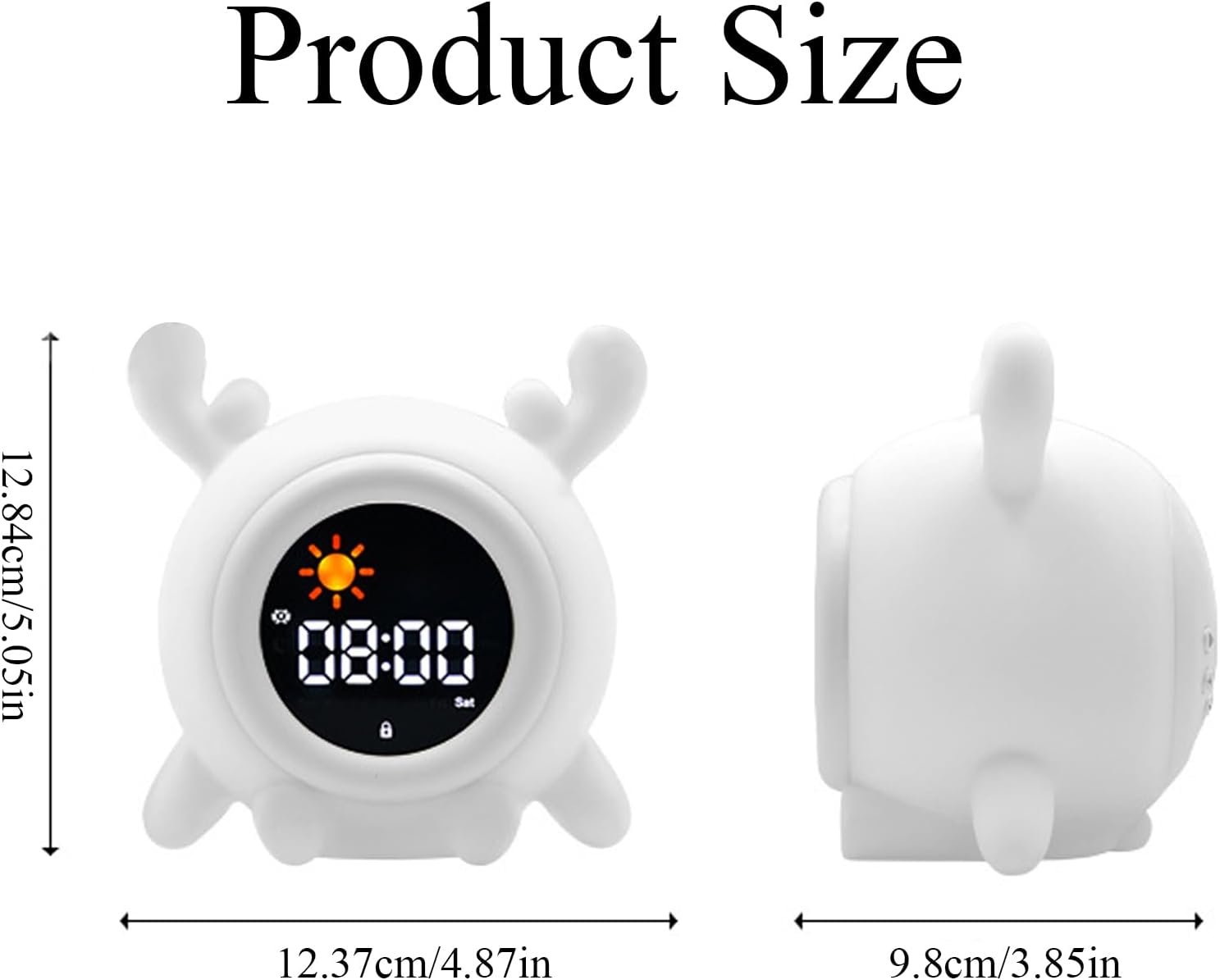 Alarm Clock, 8 Colors Adjustable Alarm Clock for Bedroom with 6 White Noises and 6 Ringtones, Cute Rechargeable Cartoon Sunrise Alarm Clock with LED Display for All Ages (A) - Image 2