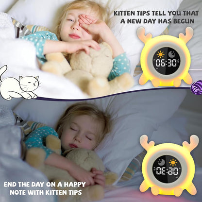 Alarm Clock, 8 Colors Adjustable Alarm Clock for Bedroom with 6 White Noises and 6 Ringtones, Cute Rechargeable Cartoon Sunrise Alarm Clock with LED Display for All Ages (A) - Image 4