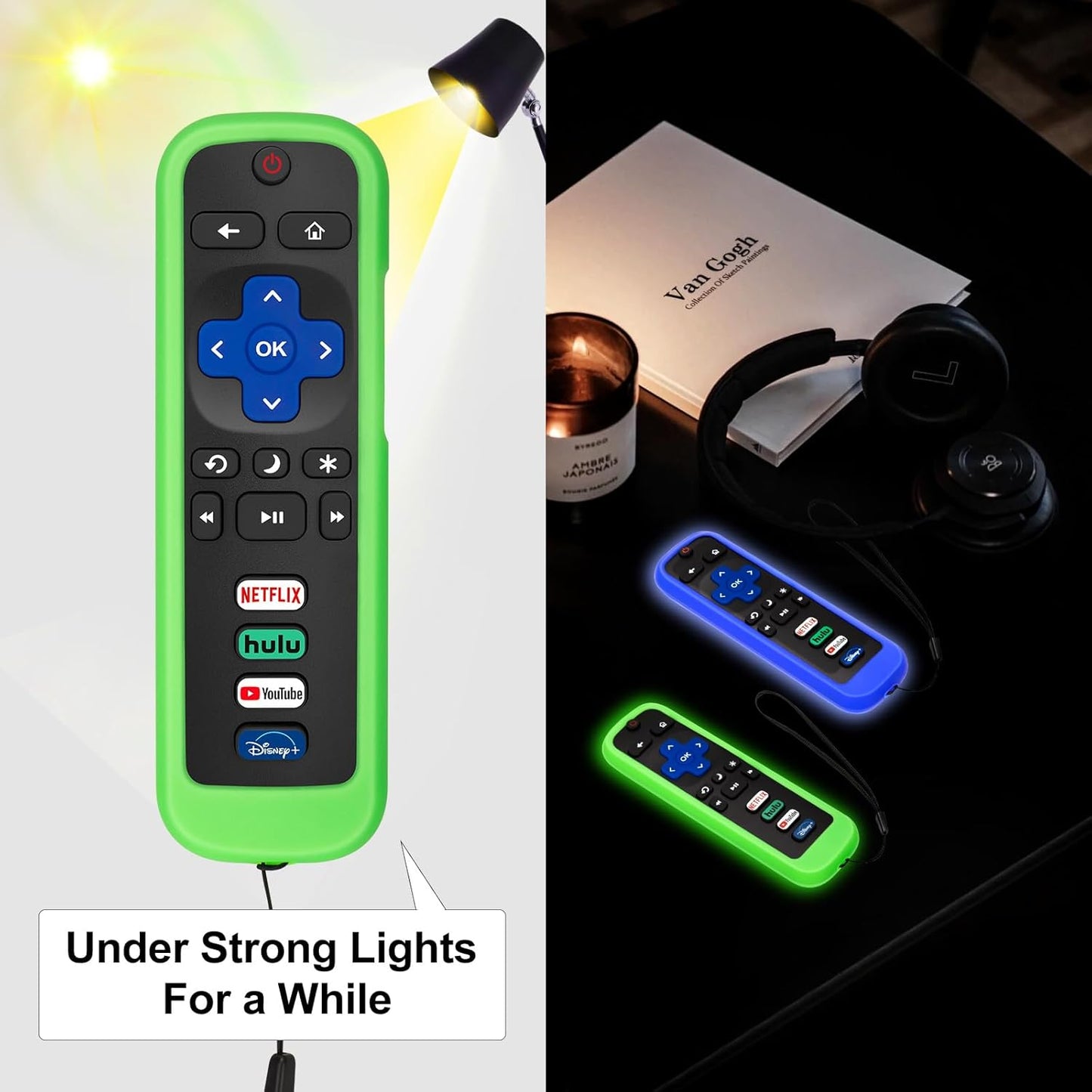 (Pack of 2) Remote Cover Case for Roku TV Remote Control/Silicone Protective Sleeve Skin - Glow in The Dark (Green/Blue) - Image 3