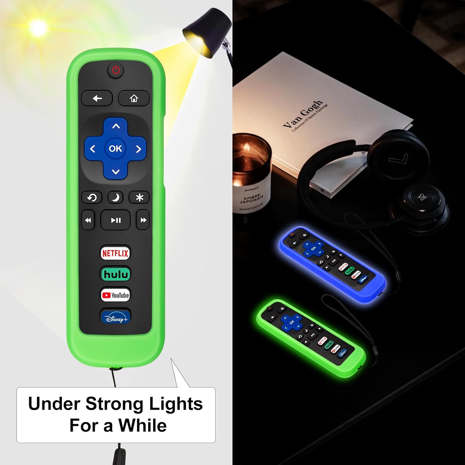 (Pack of 2) Remote Cover Case for Roku TV Remote Control/Silicone Protective Sleeve Skin - Glow in The Dark (Green/Blue) - Image 3