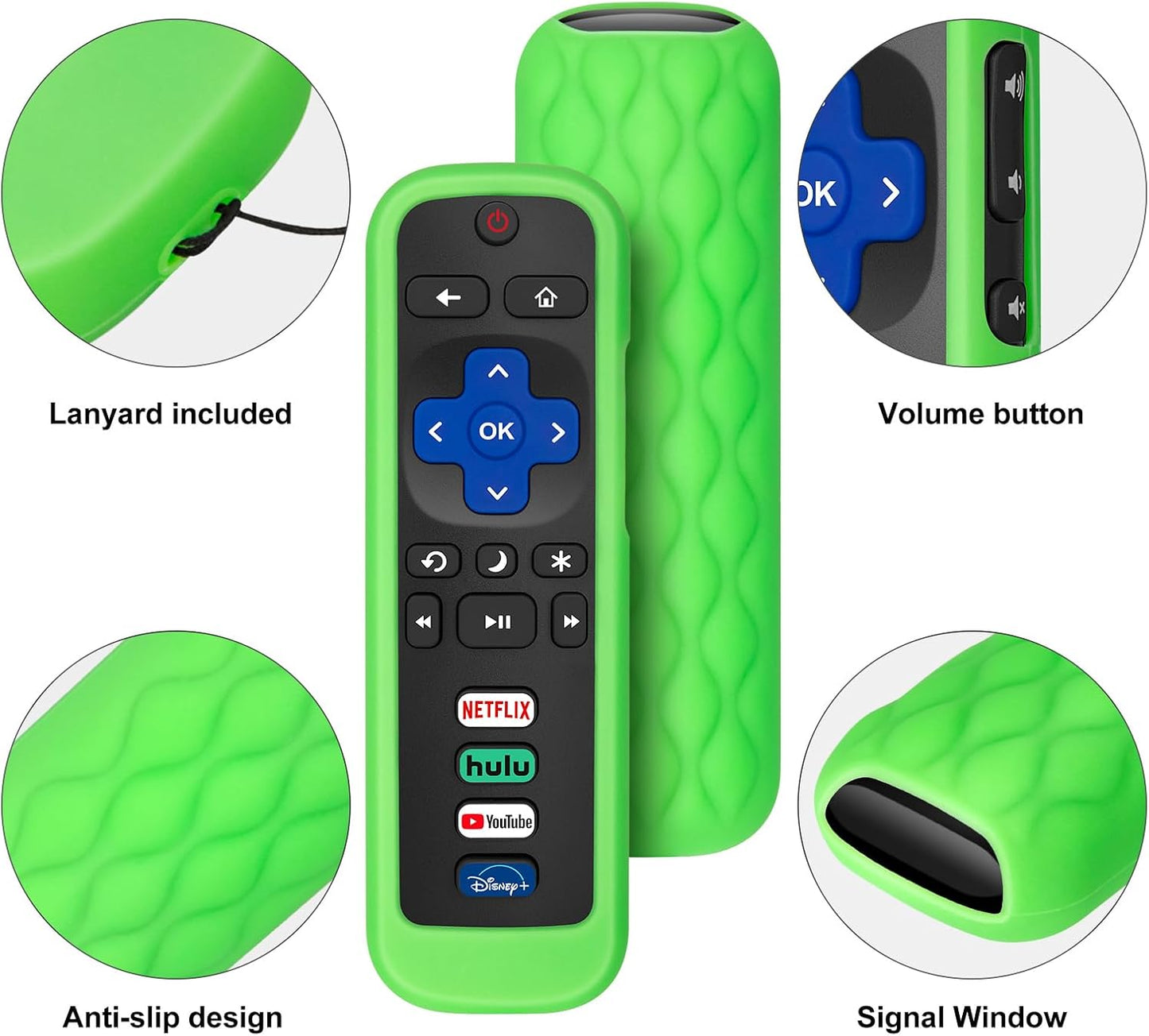 (Pack of 2) Remote Cover Case for Roku TV Remote Control/Silicone Protective Sleeve Skin - Glow in The Dark (Green/Blue) - Image 4