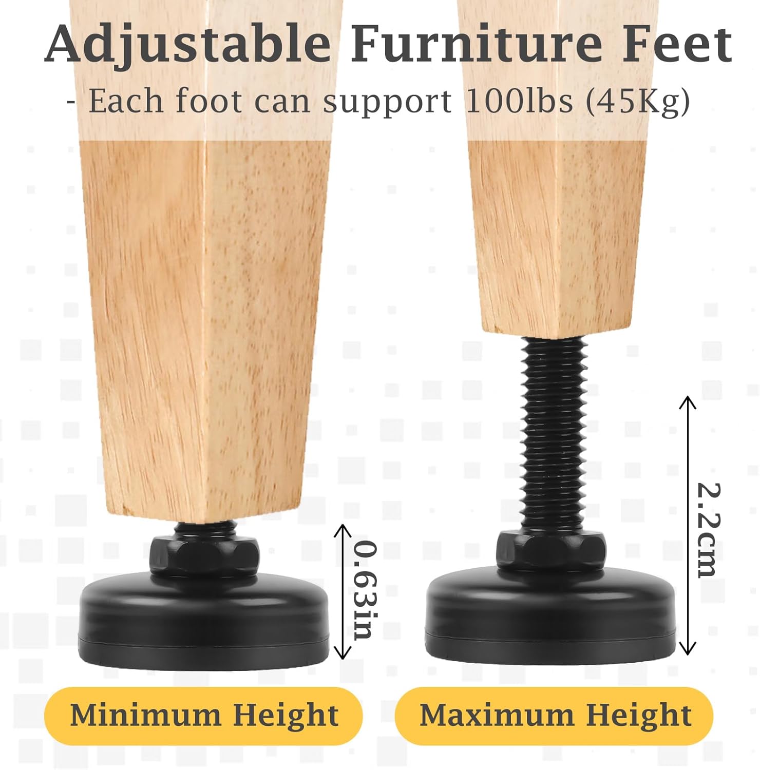 3/8" Thread Furniture Feet Levelers, Adjustable Furniture Feet Screw in with Threaded Inserts, Heavy Duty Leveling Feet Screw On Furniture Leveling for Table, Cabinets, Chair, Sofa, 4 Pack, Black - Image 3