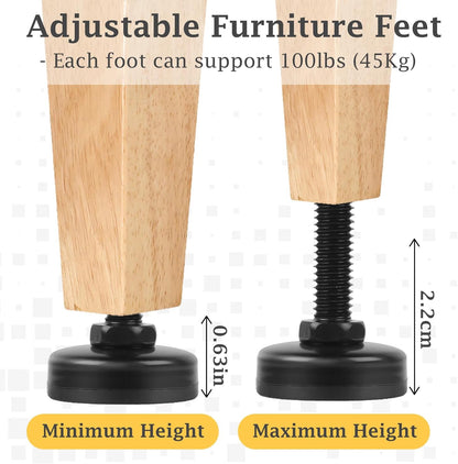 3/8" Thread Furniture Feet Levelers, Adjustable Furniture Feet Screw in with Threaded Inserts, Heavy Duty Leveling Feet Screw On Furniture Leveling for Table, Cabinets, Chair, Sofa, 4 Pack, Black - Image 3