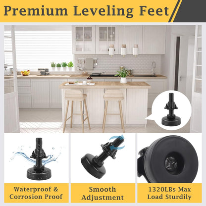 3/8" Thread Furniture Feet Levelers, Adjustable Furniture Feet Screw in with Threaded Inserts, Heavy Duty Leveling Feet Screw On Furniture Leveling for Table, Cabinets, Chair, Sofa, 4 Pack, Black - Image 4