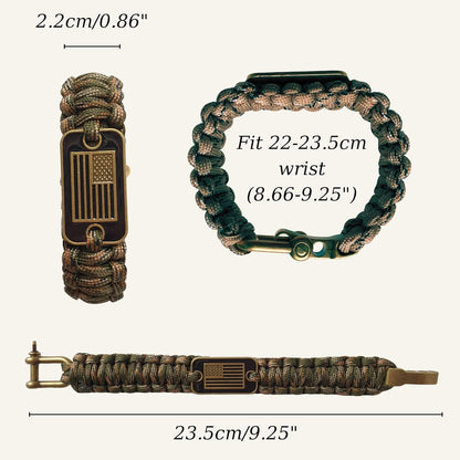 Paracord Bracelet - Tactical Survival Bracelet for Men with Bronze USA Flag - 3 Adjustable Sizes - Green Camo, L - Image 3