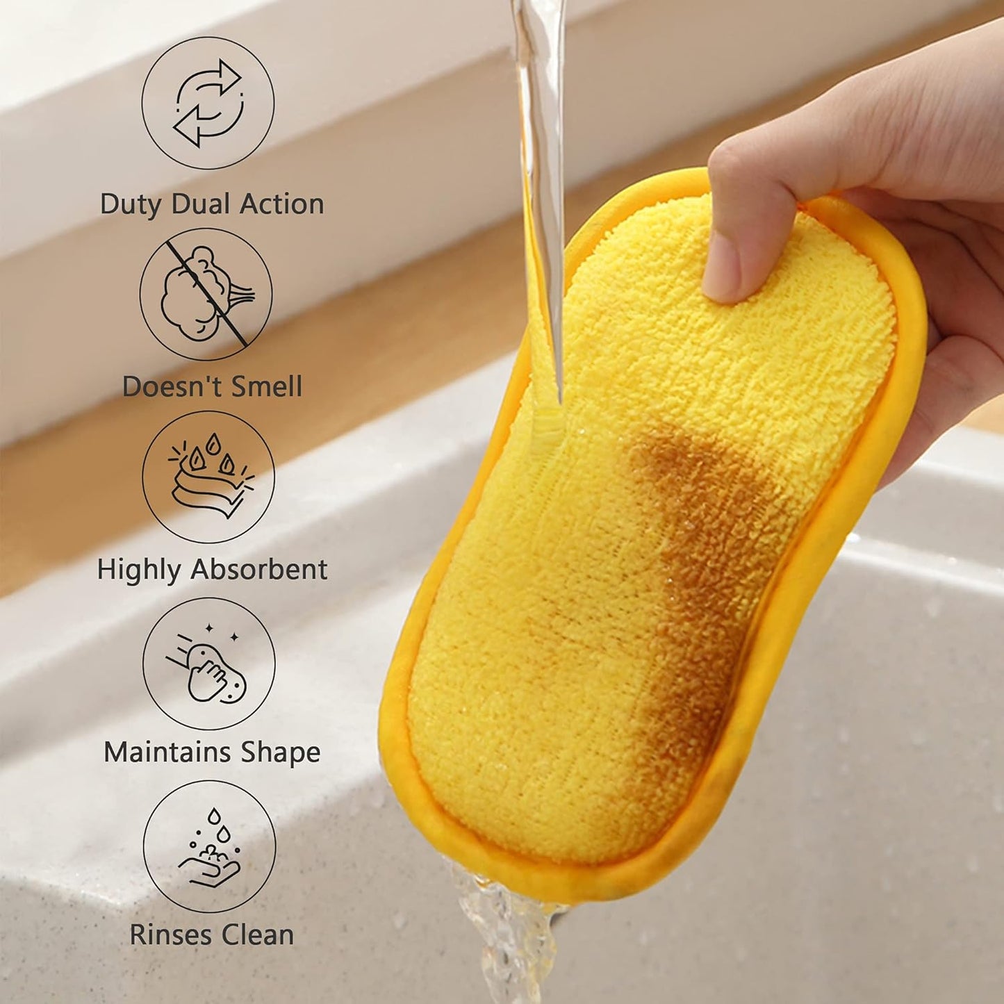 Multipurpose Kitchen Scrub Sponges, Heavy Duty Cleaning Non-Scratch Scrub Sponge, Reusable Microfiber Sponge for Household Cleaning, Random Colors (Multicolour) - Image 3