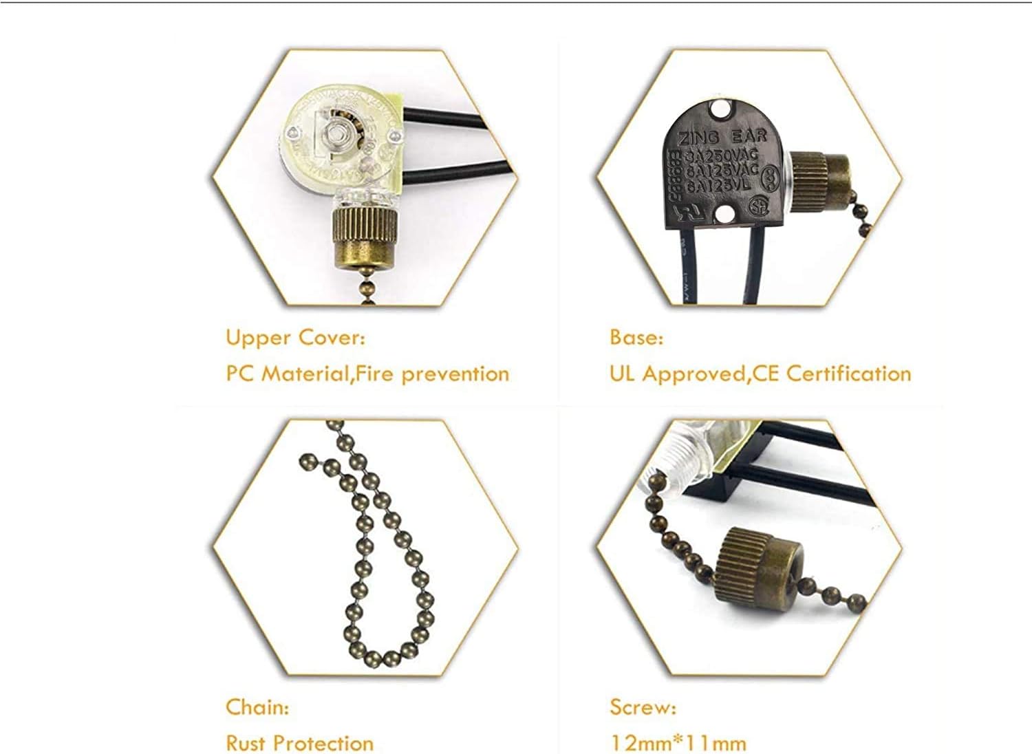 Ceiling Fan Light Switch Zing Ear Pull Chain Switch ZE-109 Fan Light Switch, On-Off Speed with Pull Chain Compatible with Ceiling Light Fans, Lamps and Wall Lights.(Bronze) - Image 2