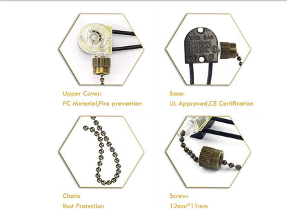 Ceiling Fan Light Switch Zing Ear Pull Chain Switch ZE-109 Fan Light Switch, On-Off Speed with Pull Chain Compatible with Ceiling Light Fans, Lamps and Wall Lights.(Bronze) - Image 2