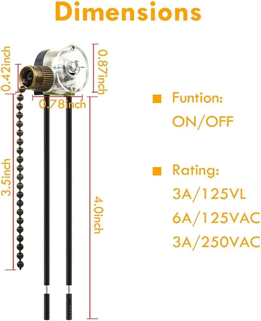Ceiling Fan Light Switch Zing Ear Pull Chain Switch ZE-109 Fan Light Switch, On-Off Speed with Pull Chain Compatible with Ceiling Light Fans, Lamps and Wall Lights.(Bronze) - Image 3