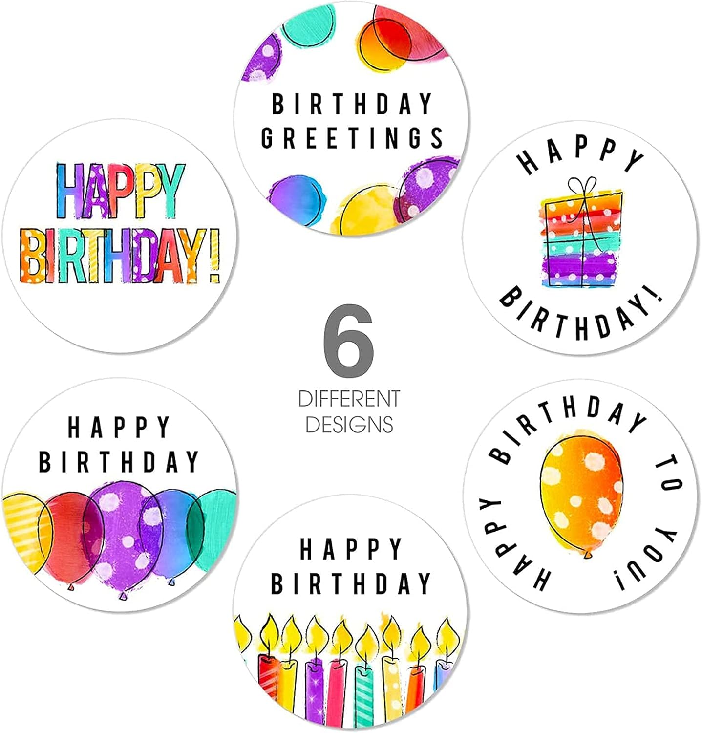 Happy Birthday Stickers, Round Happy Birthday Stickers,Waterproof Self Adhesive Stickers Happy Birthday with 500 pcs Round Label Rolls (1.5" Round - 500 Labels Per Roll) for Kids Party Decoration - Image 2