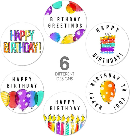 Happy Birthday Stickers, Round Happy Birthday Stickers,Waterproof Self Adhesive Stickers Happy Birthday with 500 pcs Round Label Rolls (1.5" Round - 500 Labels Per Roll) for Kids Party Decoration - Image 2