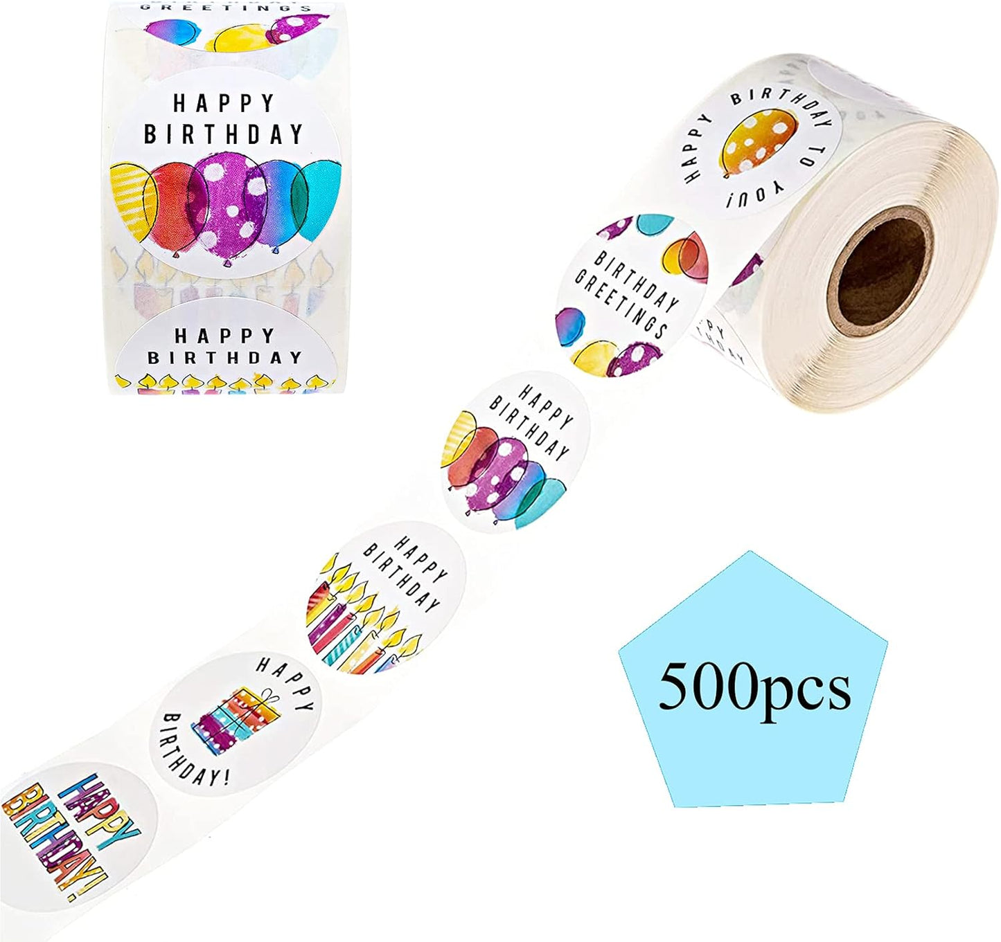 Happy Birthday Stickers, Round Happy Birthday Stickers,Waterproof Self Adhesive Stickers Happy Birthday with 500 pcs Round Label Rolls (1.5" Round - 500 Labels Per Roll) for Kids Party Decoration - Image 3