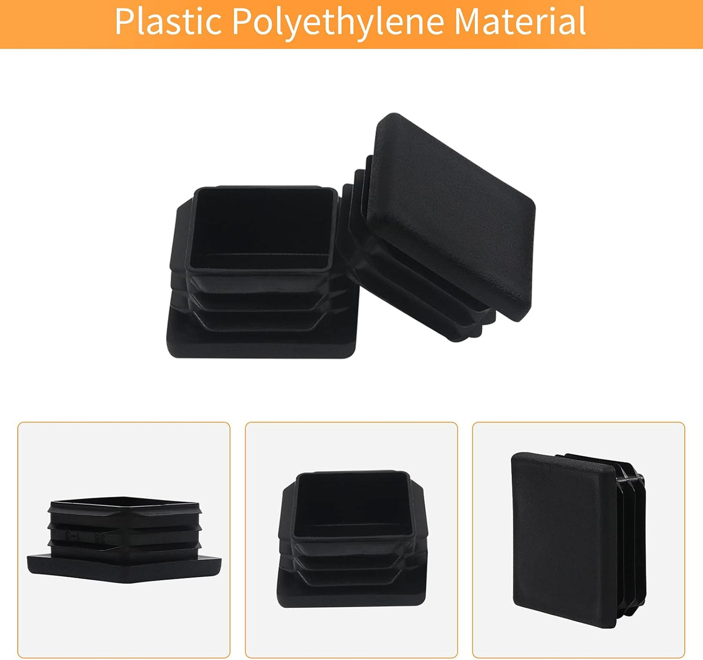 , 2 Inch 2x2 Square Tube End Cap Plastic Plugs 12 Pack, 2 Inch 2x2 Square Tubing Plug 2x2 Tube End Caps Fence Post Pipe Cap Cover Tubing Insert Chair Glide Finishing Plugs, Black - Image 3