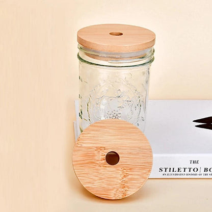 4 Pack 86mm Wide Mouth Bamboo Mason Jar Lids with Straw Hole Reusable Bamboo Caps Leak-Proof Glass Canning Drinking Storage Jars Lid - Image 3