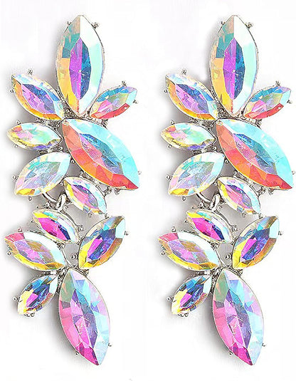 Iridescent Rhinestone Earrings for Prom, Sparkling Bridal Cluster Drop Dangle Stud Earrings, AB Crystal Pageant