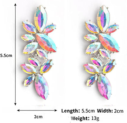 Iridescent Rhinestone Earrings for Prom, Sparkling Bridal Cluster Drop Dangle Stud Earrings, AB Crystal Pageant - Image 2