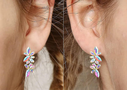 Iridescent Rhinestone Earrings for Prom, Sparkling Bridal Cluster Drop Dangle Stud Earrings, AB Crystal Pageant - Image 3