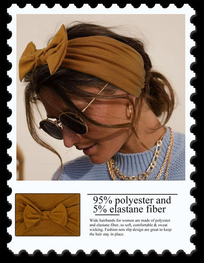 Headbands for Women 6 Packs Cute Bow Head Bands for Women’s Hair, Elastic Wide Knotted Hairbands Headwrap Turban Hair Accessories - Image 4