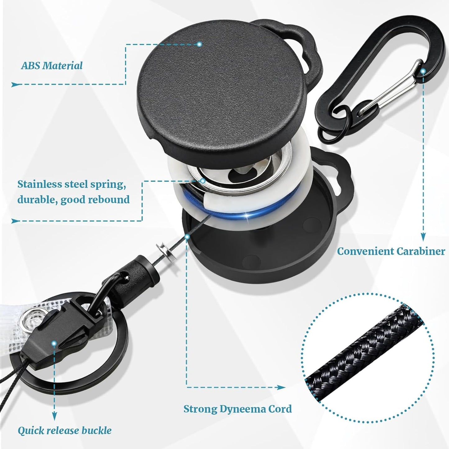 2 Pack Retractable Keychain Heavy Duty Retractable Badge Reel Carabiner with 30” Retractable Cord, Black - Image 3