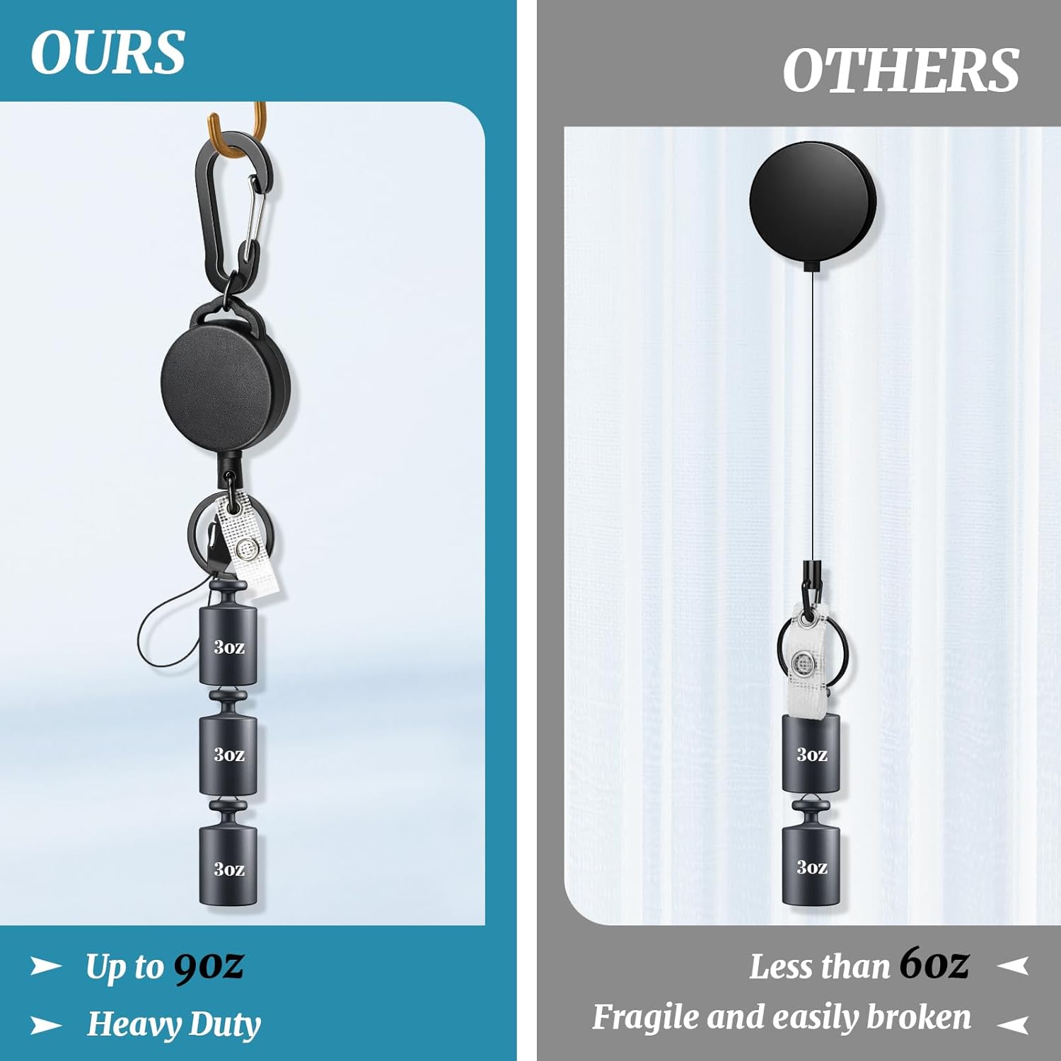 2 Pack Retractable Keychain Heavy Duty Retractable Badge Reel Carabiner with 30” Retractable Cord, Black - Image 4
