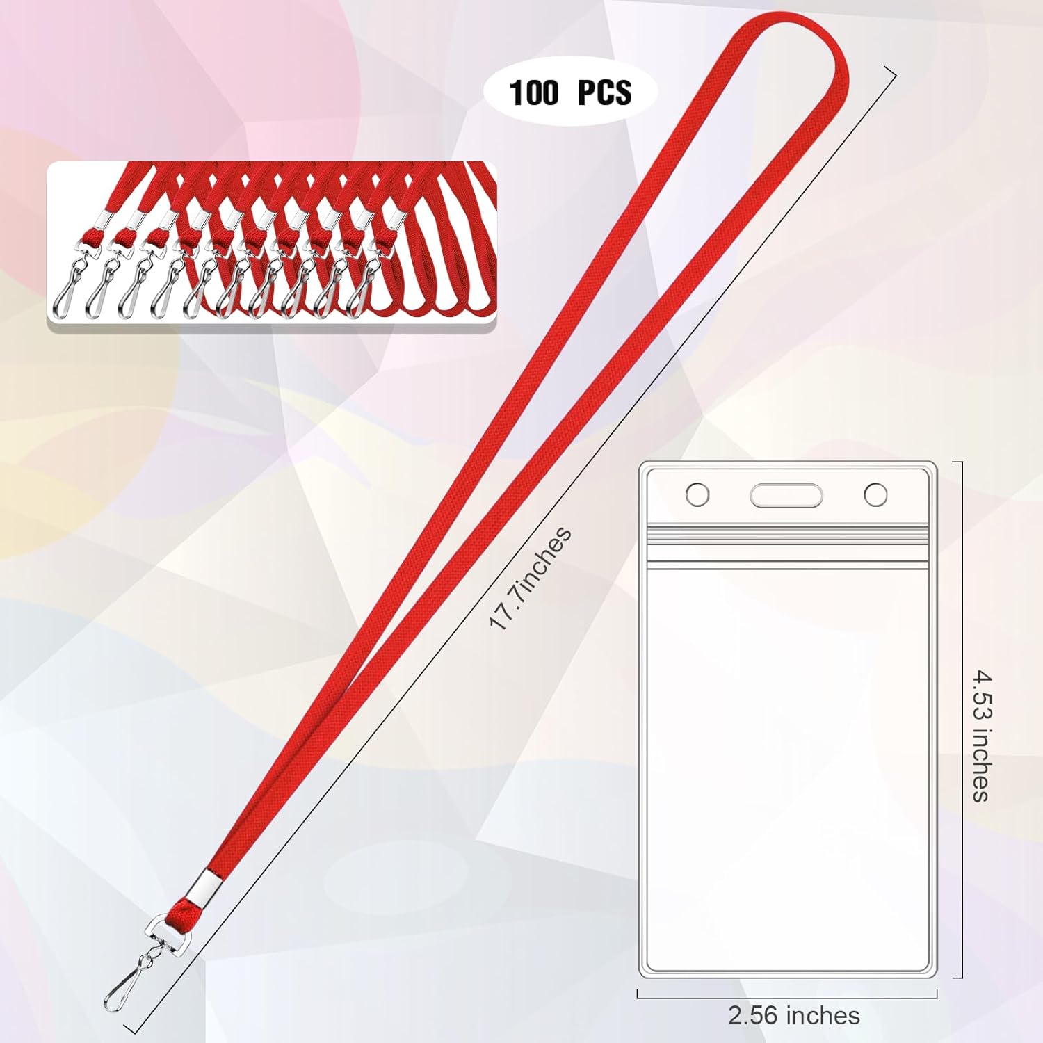 100 Pack Badge Lanyards with ID Card Holders Red Lanyards with Vertical Waterproof ID Badge Holder for Office, School, Travel (Red) - Image 2