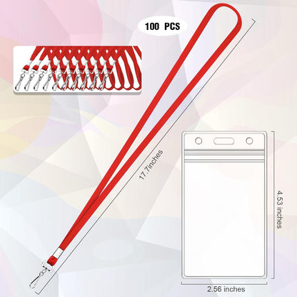 100 Pack Badge Lanyards with ID Card Holders Red Lanyards with Vertical Waterproof ID Badge Holder for Office, School, Travel (Red) - Image 2