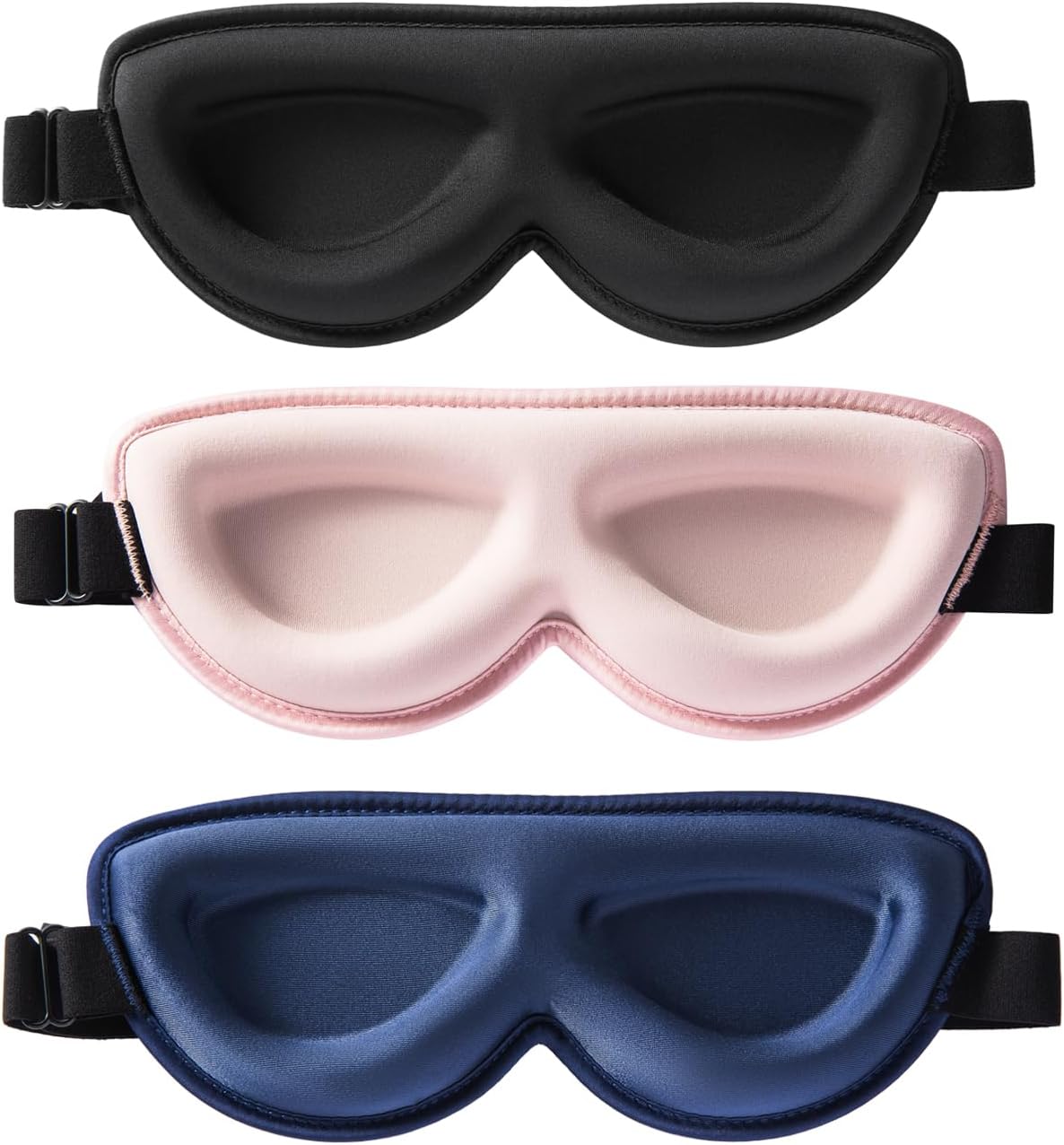 Sleep Masks for Petite Face Small Head,   3 Pack Stitched Eye Masks with Contoured Cups for Women Kids Children Teens, Machine Washable (Black, Blue, Pink) - Image 2