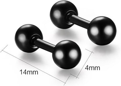 Titanium Steel Ball Stud Earrings Barbell Cartilage Tragus Helix Ear Piercing For Men Women, Black - Image 2