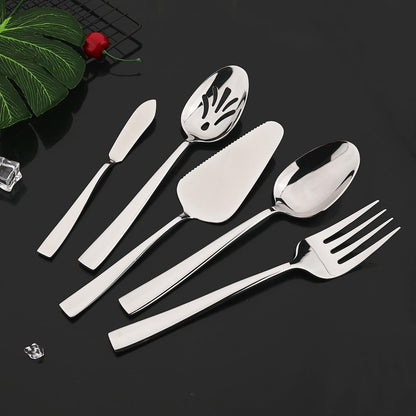 5-Piece Glossy Handle Silverware Hostess Set Stainless Steel Flatware Serving Set for Buffet Party Home Restaurant Mirror Polished Dishwasher Safe - Image 2